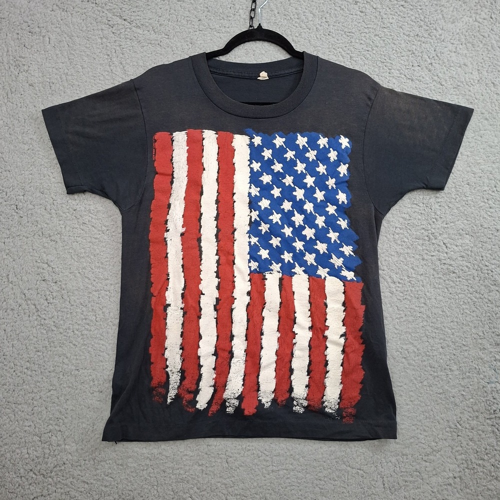 VTG 90's Streetwear USA Made Single Stitch American Flag Tee M Screened Faded